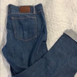 Gustin sim fit selvedge light blue denim w/ red id